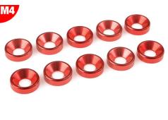 Team Corally C-3213-40-5 Aluminium Washer - for M4 Flat Head Screws - OD=10mm - Red - 10 pcs