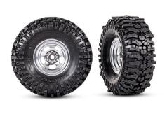 TRAXXAS TIRES en WHEELS, ASSEMBLED (1.0 SATIN CHROME WHEELS, MICKEY THOMPSON BAJA PRO XS 2.4X1.0 TIRES) (2)