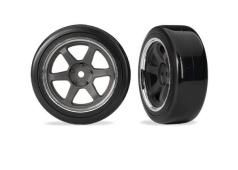 Traxxas TRX10574 Tires & wheels, assembled, glued (six spoke graphite gray wheels