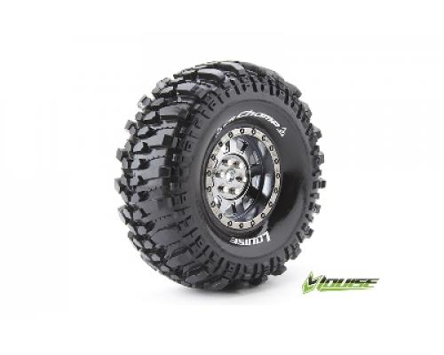 Louise RC - CR-CHAMP - 1-10 Crawler Banden Set - Verlijmd op velg - Super Soft - 1.9\" Velgen Zwart Chroom - Hex 12mm - 1