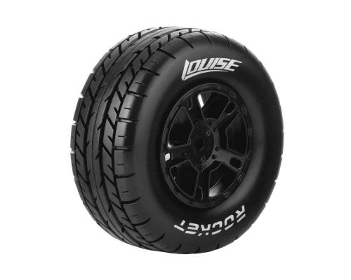 Louise RC - SC-ROCKET - 1-10 Short Course Tire Set - Mounted - Soft - Black Wheels - Hex 12mm - SLASH 2WD - Front - L-T3