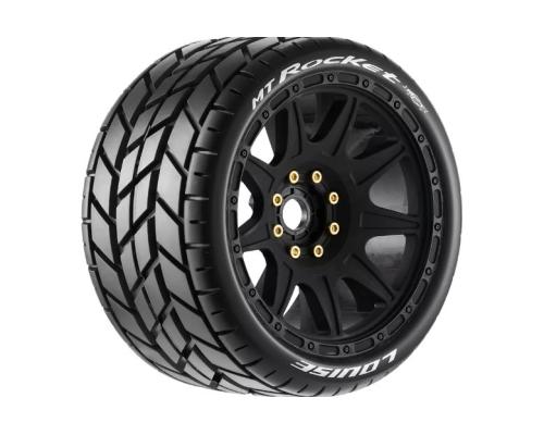 Louise RC-LR-T3353SB-- MT-ROCKET speed - 1-8 Monster Truck Tire Set - Mounted- Soft - Black