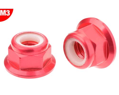 Team Corally C-3107-30-5 Aluminium Nylstop Nut - M3 - Flanged - Red - 10 pcs