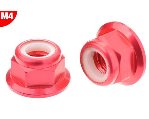 Team Corally C-3107-40-5 Aluminium Nylstop Nut - M4 - Flanged - Red - 10 pcs