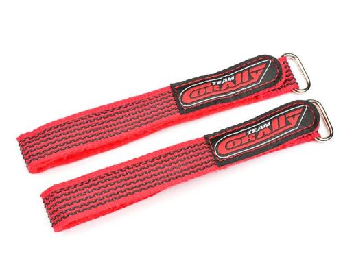 Team Corally C-50536 Pro Battery Straps - 300x20mm - Metal Buckle - Silicone Anti-Slip Strings - Red