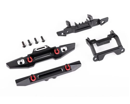 TRX9734X Bumper, front (1) rear (1) 6061-T6 aluminum (black-anodized) (assembled with D-rings)/ bumper mounts (front & r