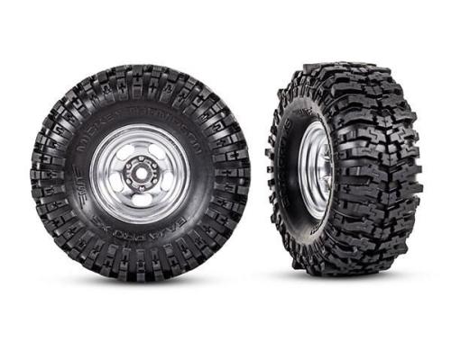 TRAXXAS TIRES en WHEELS, ASSEMBLED (1.0 SATIN CHROME WHEELS, MICKEY THOMPSON BAJA PRO XS 2.4X1.0 TIRES) (2)