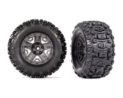 Traxxas Tires & wheels, assembled, glued (black chrome wheels, belted Sledgehammer All-Terrain tires, dual profile (2.9