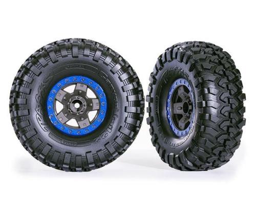 Traxxas TRX8181-BLUE BANDEN EN WIELEN, GEMONTEERD, GEGELIJMD (TRX-4 SPORT 2.2\' GRIJS, BLAUWE BEADLOCK STIJL WIELEN, CANY