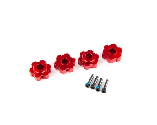 Traxxas TRX8956R Wielnaven, zeskant, aluminium (rood geanodiseerd) (4) / 4x13 mm schroefpennen (4)