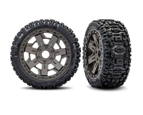 Traxxas TRX9071-GRAY Tires & wheels, assembled, glued (3.0\" gray wheels, Sledgehammer belted tires