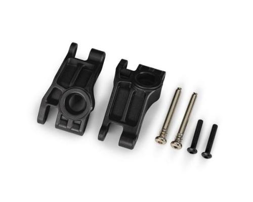 Traxxas TRX9150 Carriers, stub axle, rear, extreme heavy duty, black (left & right)/ 3x31mm hinge pins (2)/ 3x18mm BCS (