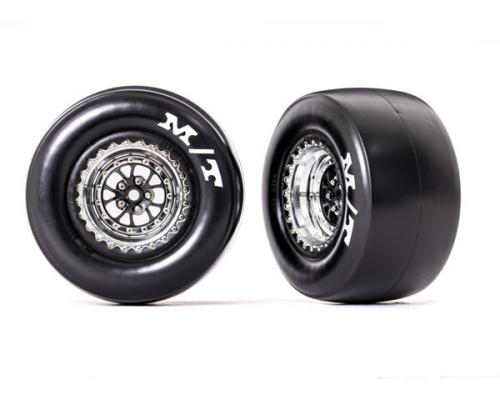 Traxxas TRX9476R Banden & wielen, gemonteerd, gelijmd (Weld chrome met zwarte wielen, Mickey Thompson Drag Slicks, stick