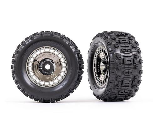 Traxxas TRX9572T Banden en wielen, gemonteerd, gelijmd (3,8\" zwart chromen velgen, zwart chromen wieldoppen, Sledgehamme