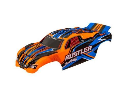 traxxas TRX3734-ORNG BODY, RUSTLER (ALSO FITS RUSTLER VXL), ORANGE (PAINTED, DECALS APPLIED) (ASSEMBLED WITH FRONT & REA