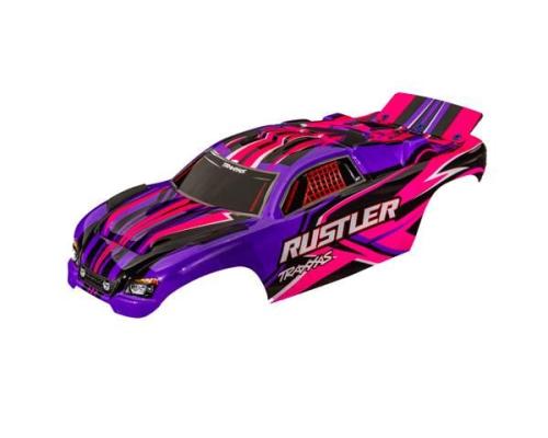 traxxas TRX3734-PINK BODY, RUSTLER (ALSO FITS RUSTLER VXL), PINK (PAINTED, DECALS APPLIED) (ASSEMBLED WITH FRONT & REAR 