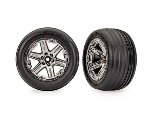 traxxas TRX3779 TIRES & WHEELS, ASSEMBLED, GLUED (2.8\") (RXT CHROME WHEELS, RIBBED TIRES, FOAM INSERTS) (ELECTRIC FRONT)